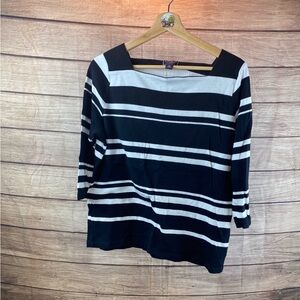Talbots Black & White Striped Scoop-Neck Sweater